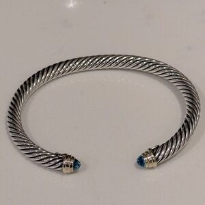 David Yurman 5mm Classic Cable Bracelet Sterling Silver/14K Gold/Blue Topaz XS